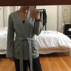 Gray wrap cardigan with waist tie